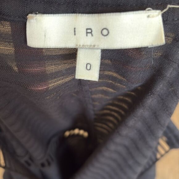 IRO Paris Silk Black Eyelet Long Sleeve Semi Sheer Mini Dress w Drawstring Waist - Picture 7 of 9